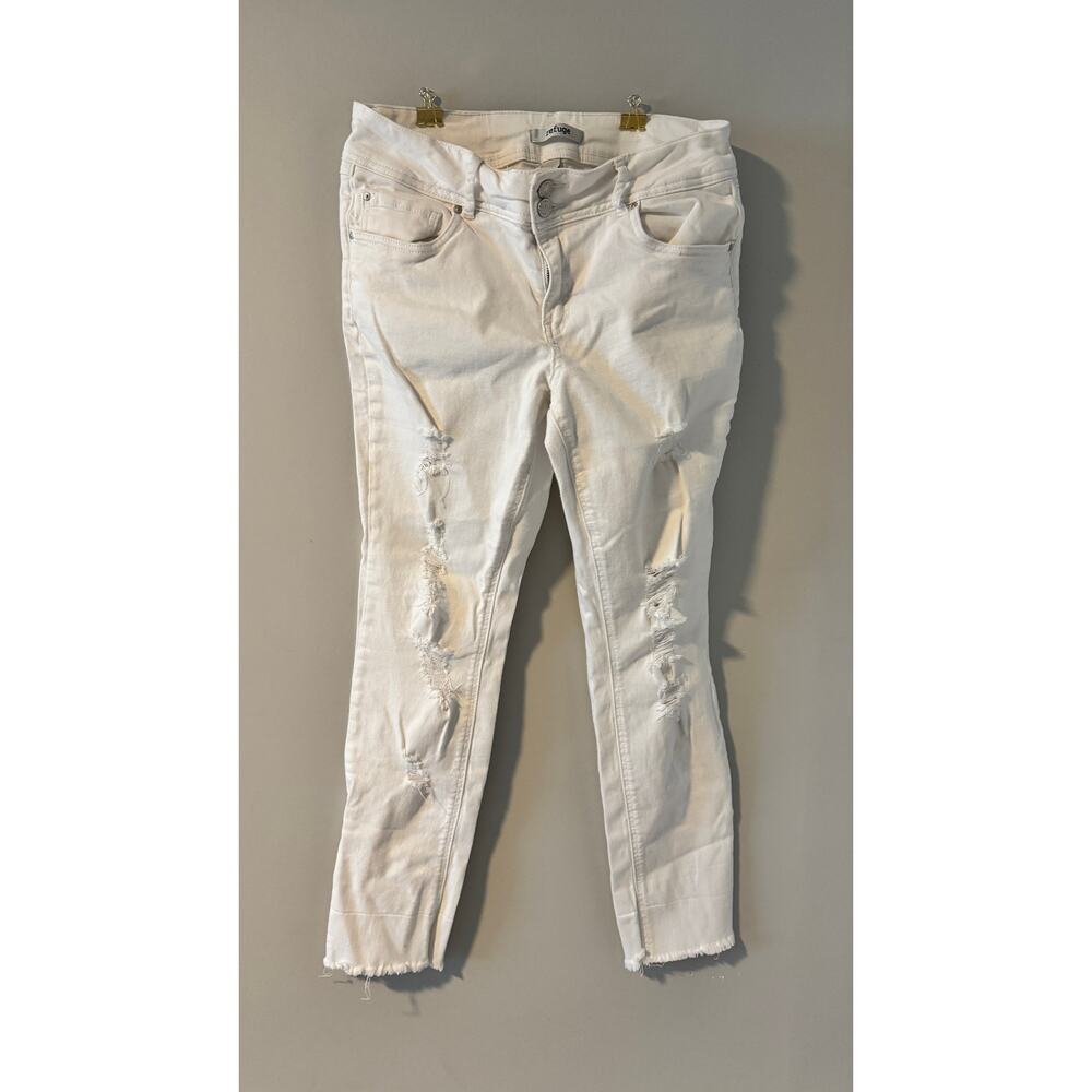 Refuge White Distressed Skinny Jeans - Size 10 | High-Rise Stretch Denim